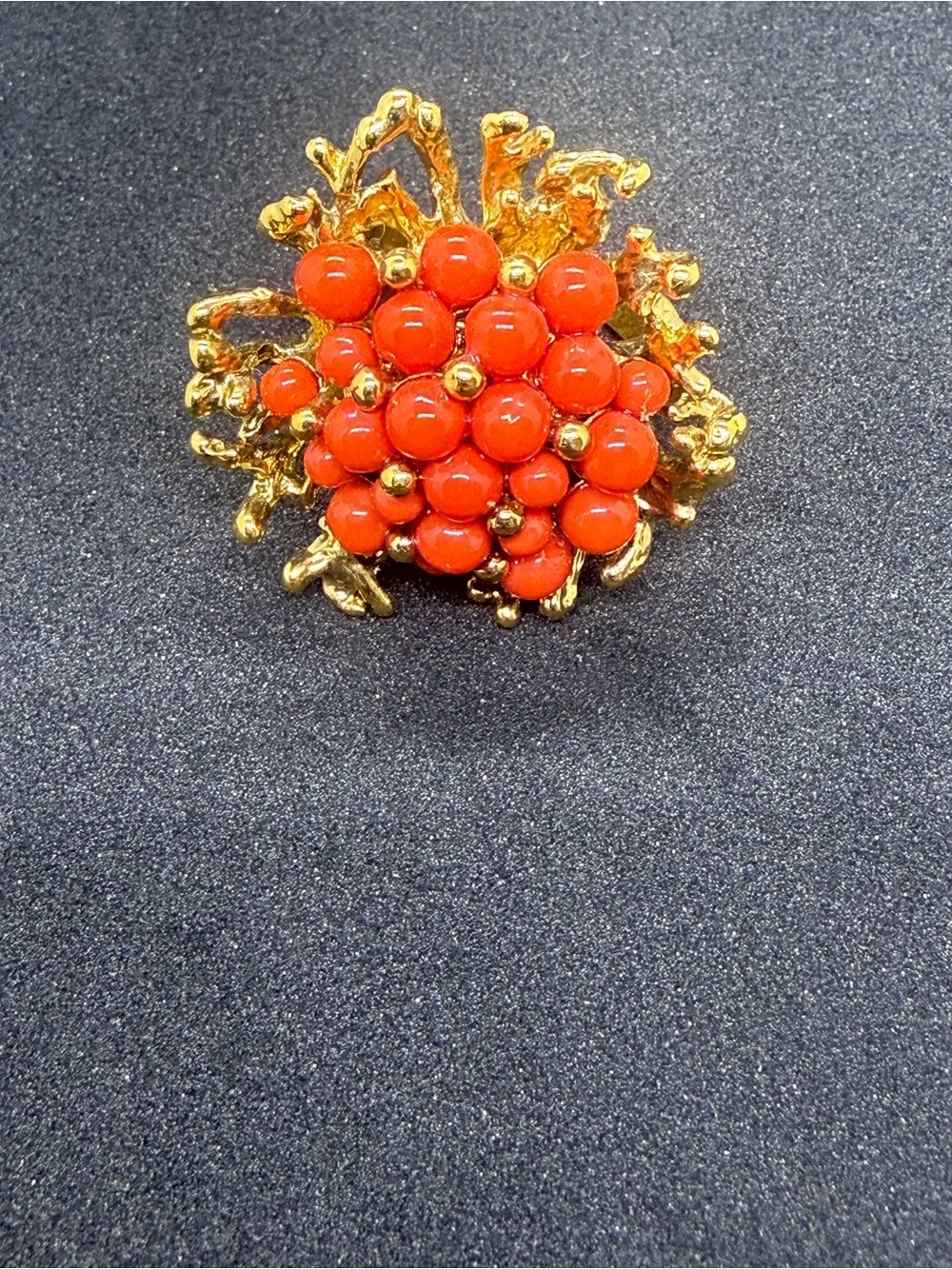 J. Crew Vintage Gold Coral Cluster Ring with Coral Beads
